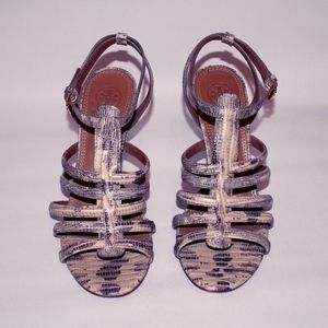 Tory Burch Snakeskin Print Leather Sandal